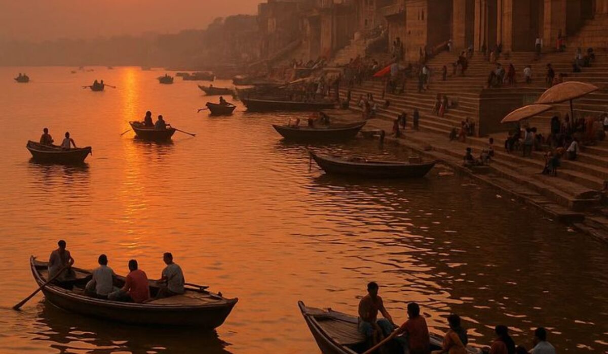 Travelers exploring the historic ghats of Varanasi along the Ganges during a three-day Varanasi itinerary