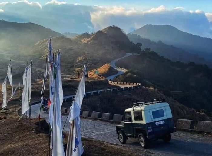 Mountain landscape in North Sikkim surrounded by snow-covered Himalayan peaks