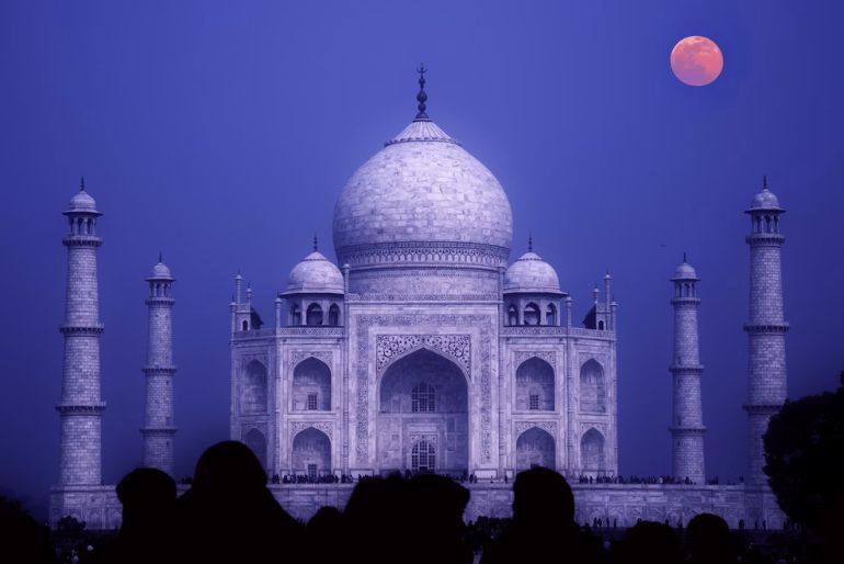 Taj Mahal under the full moon in October
