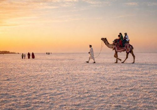 White salt desert of the Great Rann of Kutch in Gujarat during the dry season