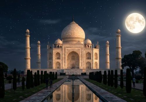 Taj Mahal under the full moon in October