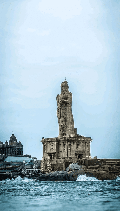 Thiruvalluvar Statue standing tall in a small island in Indian Ocean