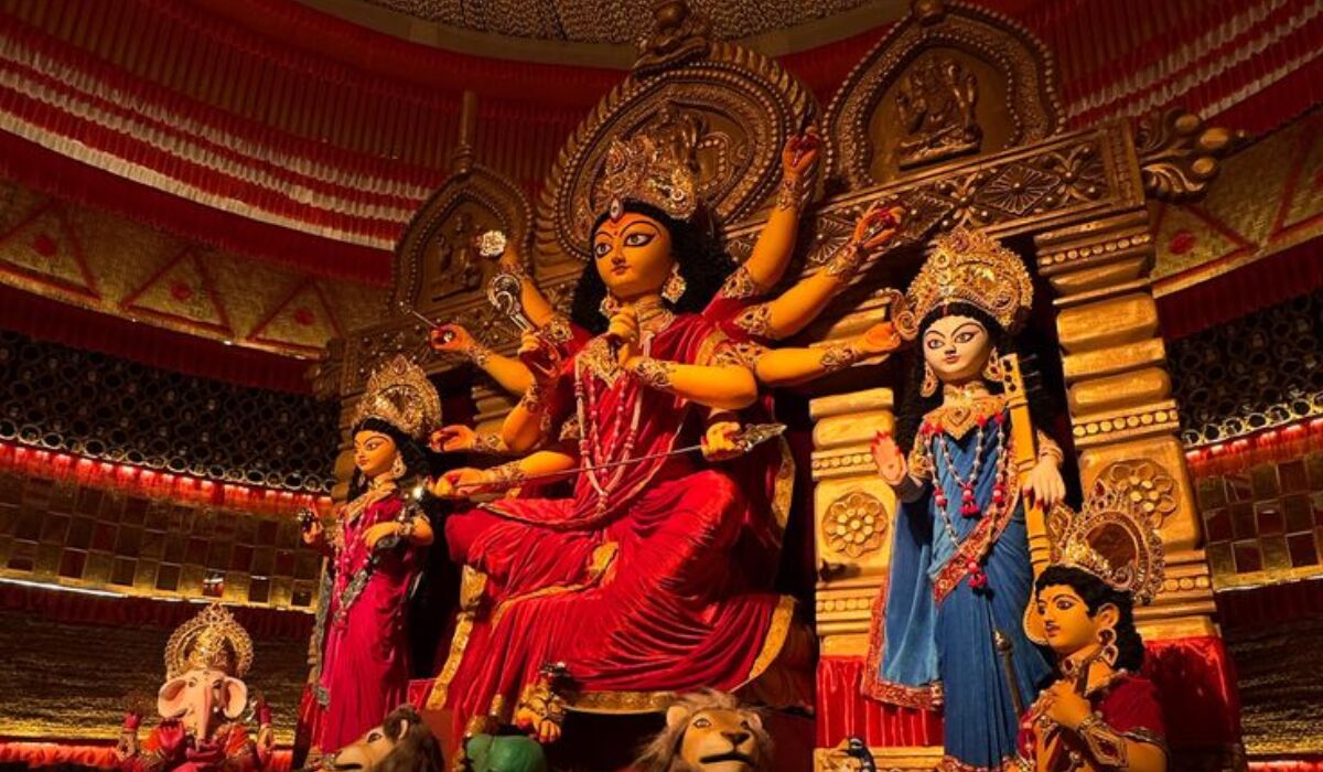 Traditional Goddess Durga idol at a Durga Puja pandal in Navi Mumbai