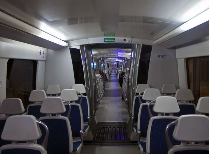 Delhi Metro Airport Express train at the IGI Airport Terminal 3 station