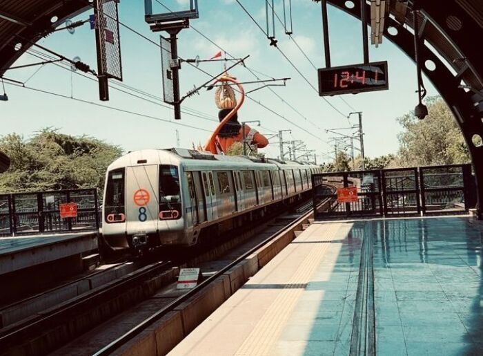 Delhi Metro Airport Express train at the IGI Airport Terminal 3 station