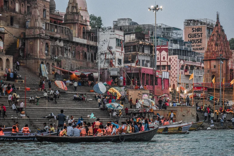 How To Plan A Varanasi Trip During The Festive Season: Ganga Aarti, Temples And More 1 Ganga ghats in Varanasi for the evening Ganga Aarti