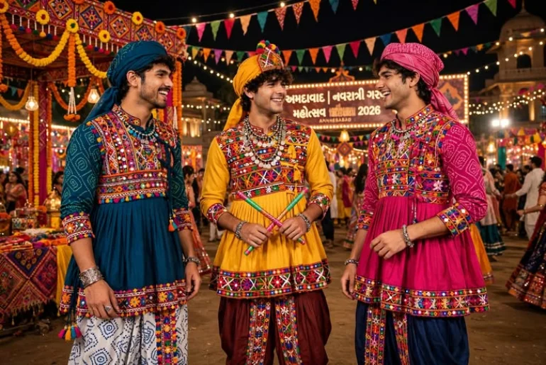 What Should You Wear To Garba? A Guide To Chaniya Choli, Kediyu, Jewelry & Footwear 2 Garba outfits including chaniya choli and kediyu