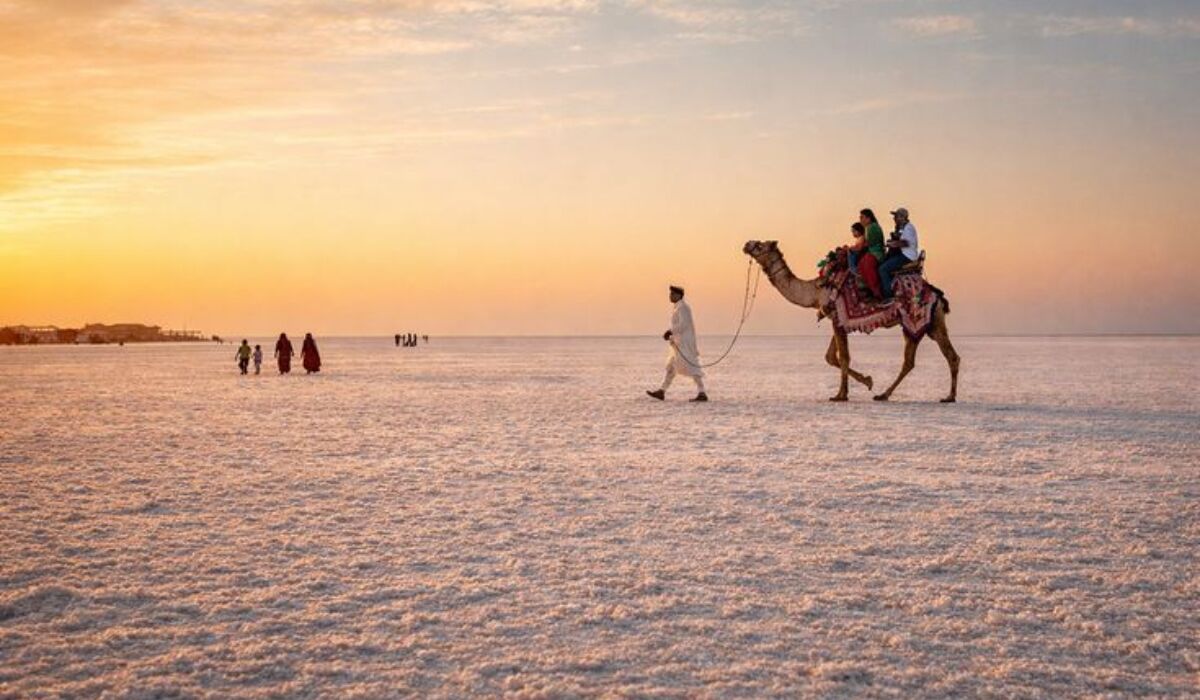 White salt desert of the Great Rann of Kutch in Gujarat during the dry season