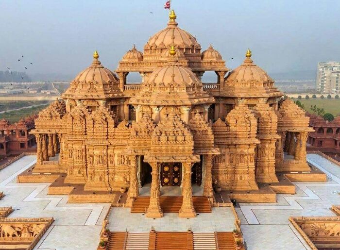 BAPS Hindu temple showcasing traditional architecture and intricate carvings