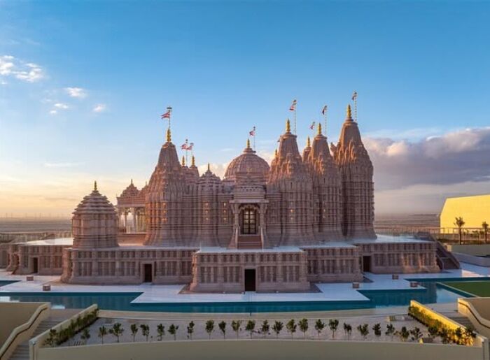 BAPS Hindu temple showcasing traditional architecture and intricate carvings