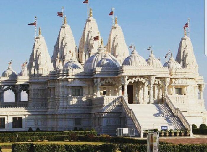 BAPS Hindu temple showcasing traditional architecture and intricate carvings