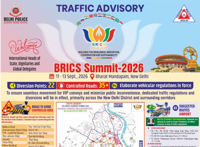Delhi traffic advisory during BRICS Summit 2026